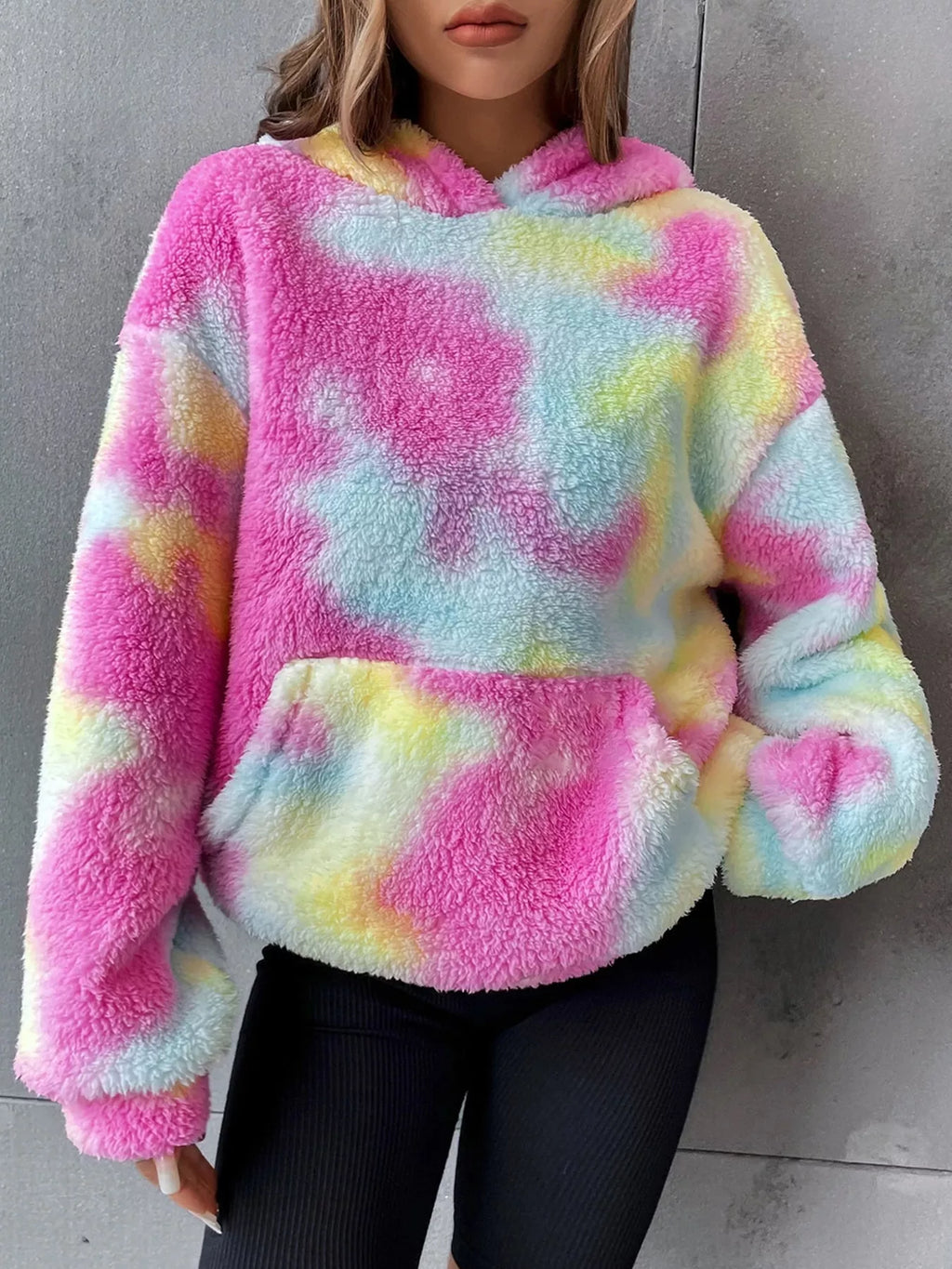 Full Size Tie-Dye Plush Drop Shoulder Hoodie Plus Size