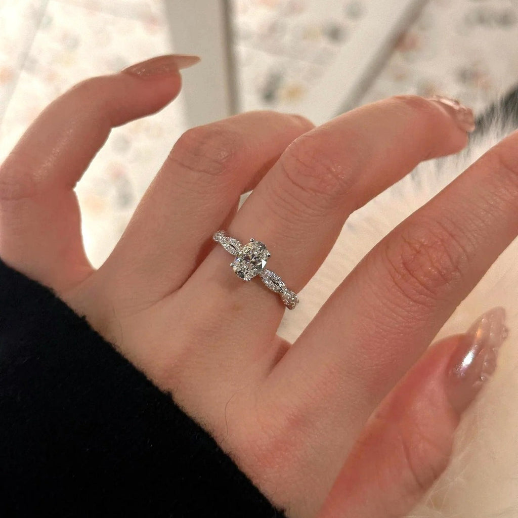 1 Carat Moissanite 925 Sterling Silver Oval Ring