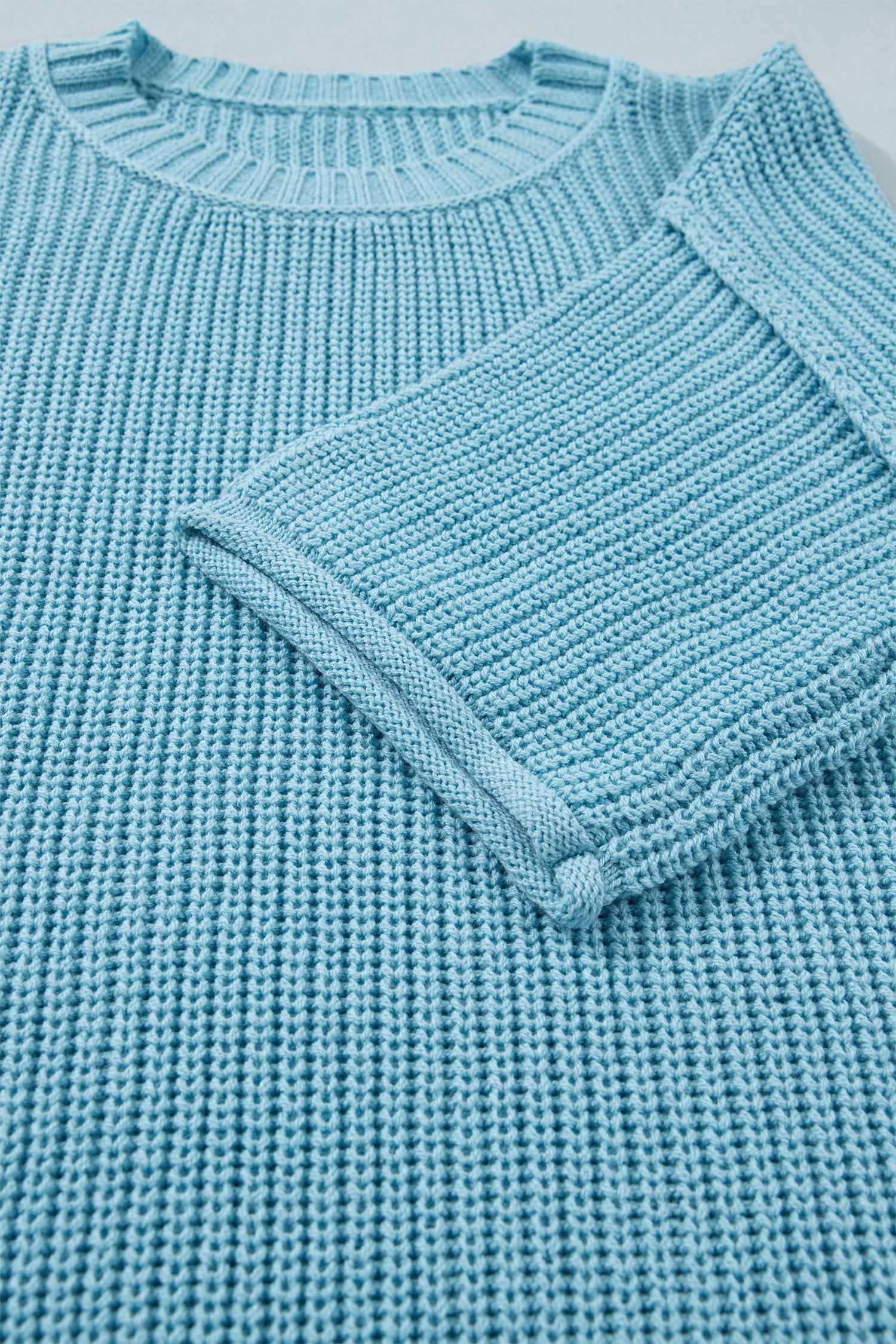 Solid Exposed Seam 3/4 Sleeve Loose Sweater