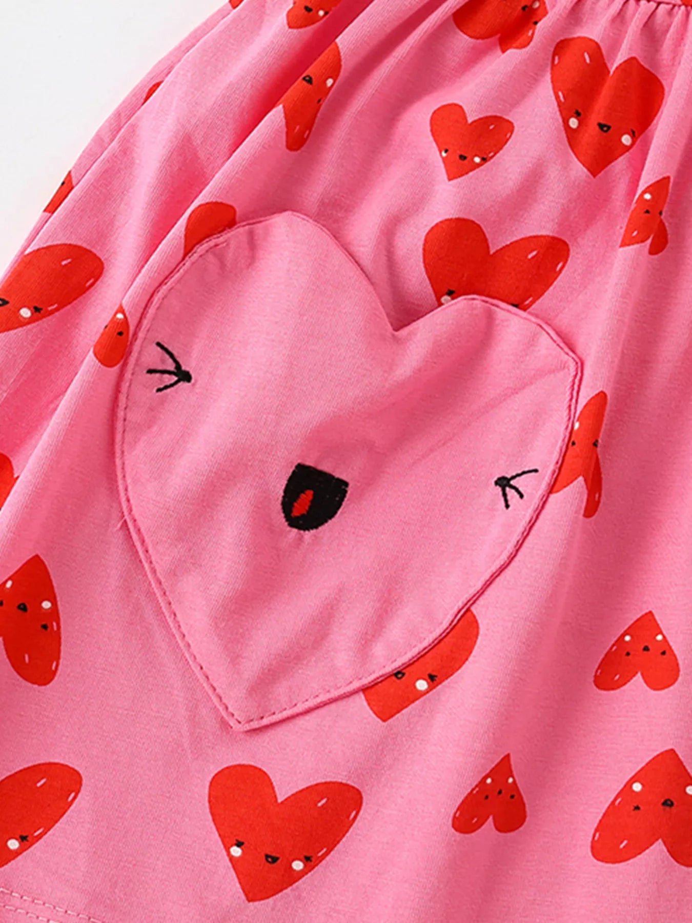 Children's Heart Print Pocket Detail Casual Dress