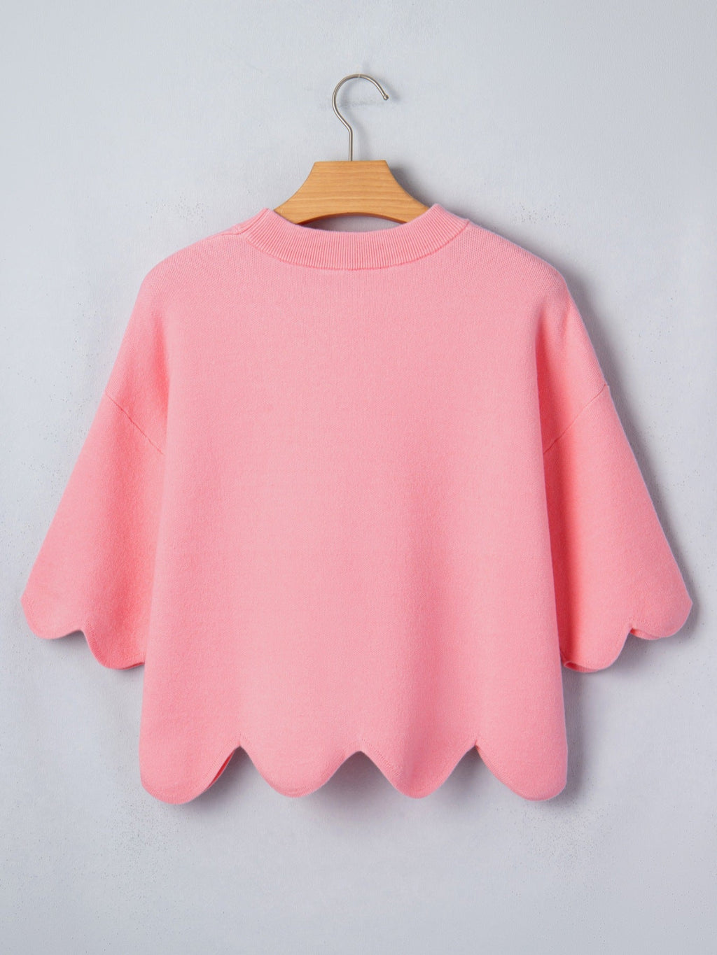 Scalloped Hem 3/4 Sleeve Sweater Top