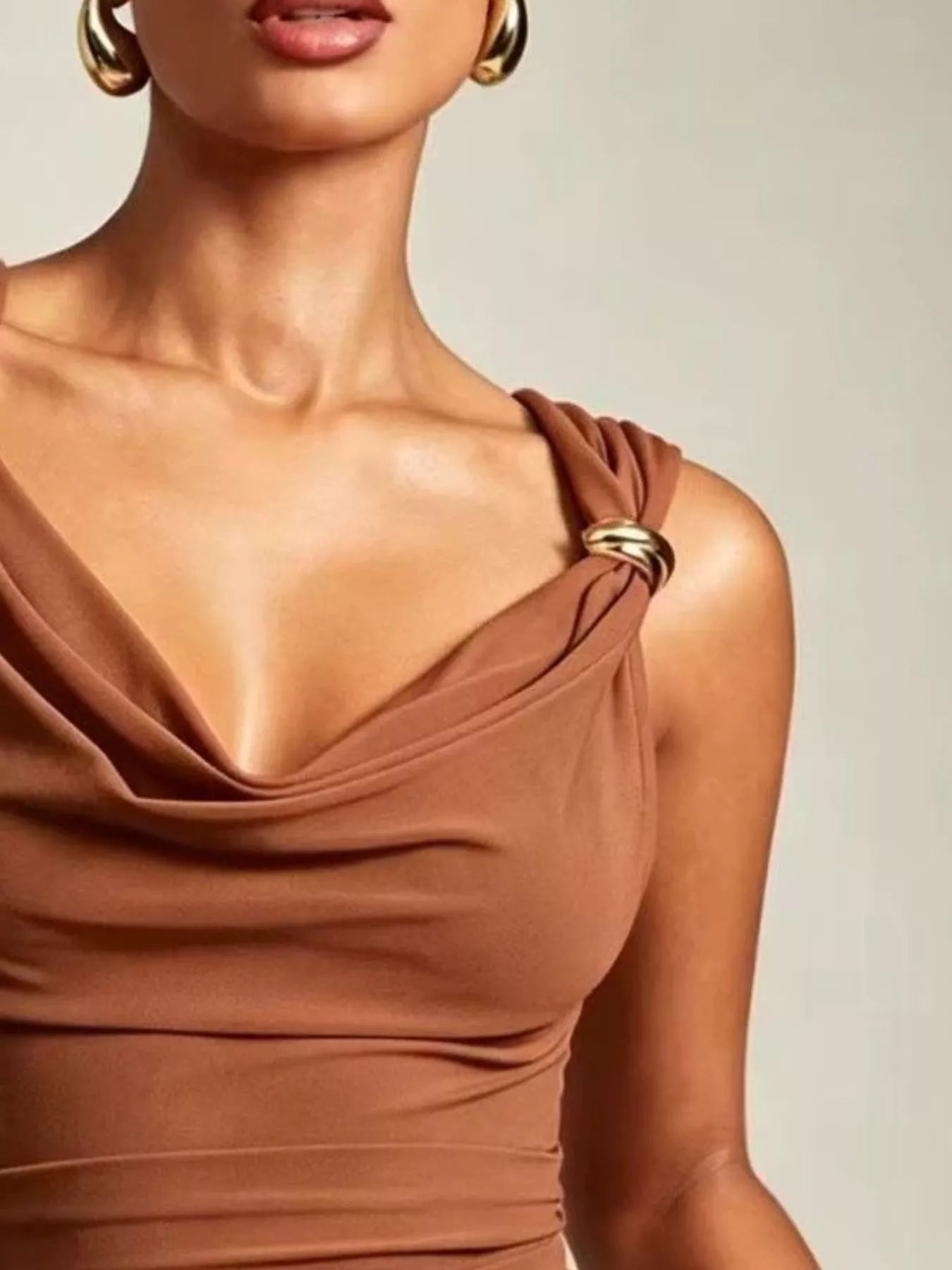 Cowl Neck Tank with Metal Ring Accents