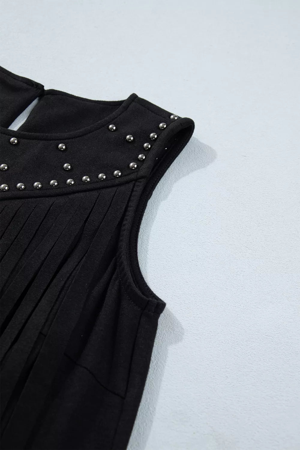 Western Fringe Rivet Paneling Bust Sleeveless Top