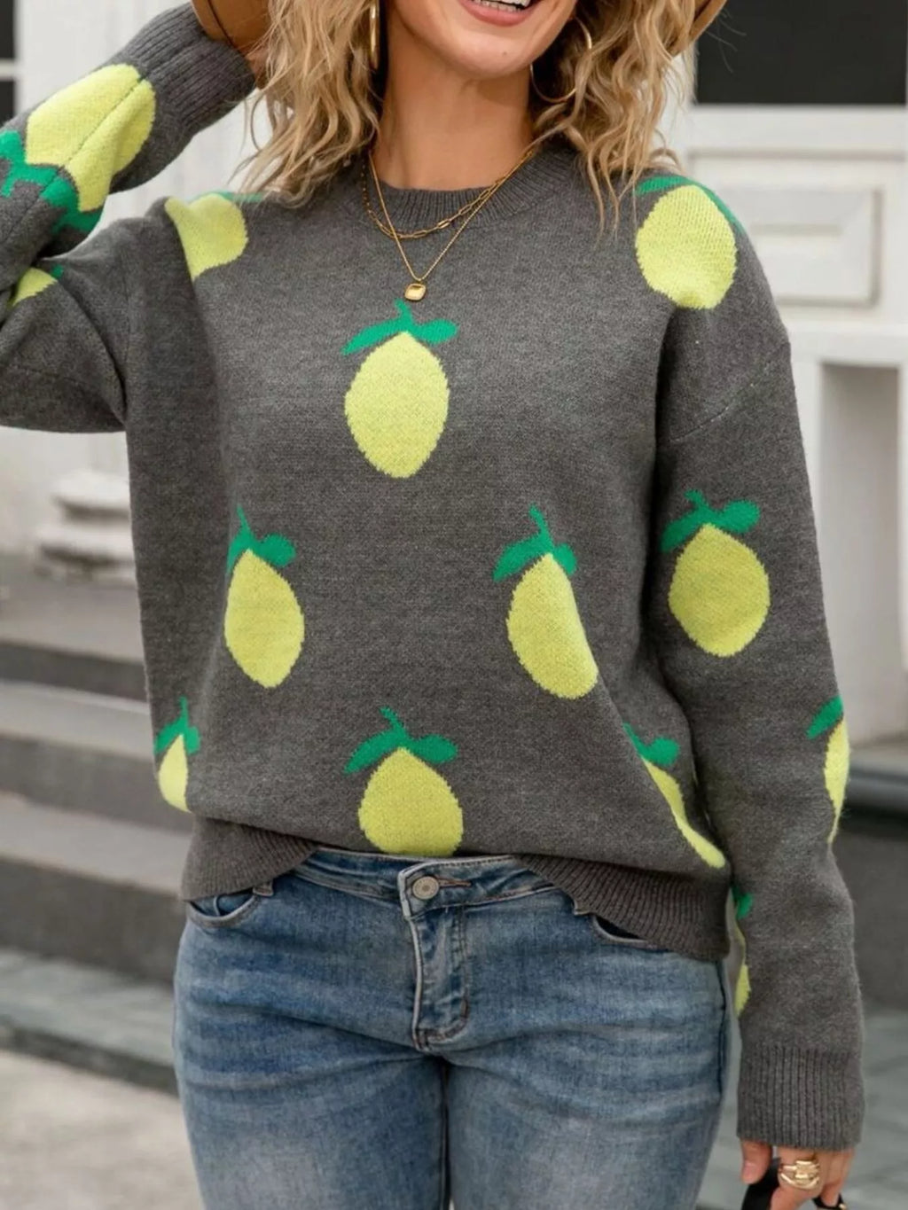 Lemon Crew Neck Round Neck Sweater