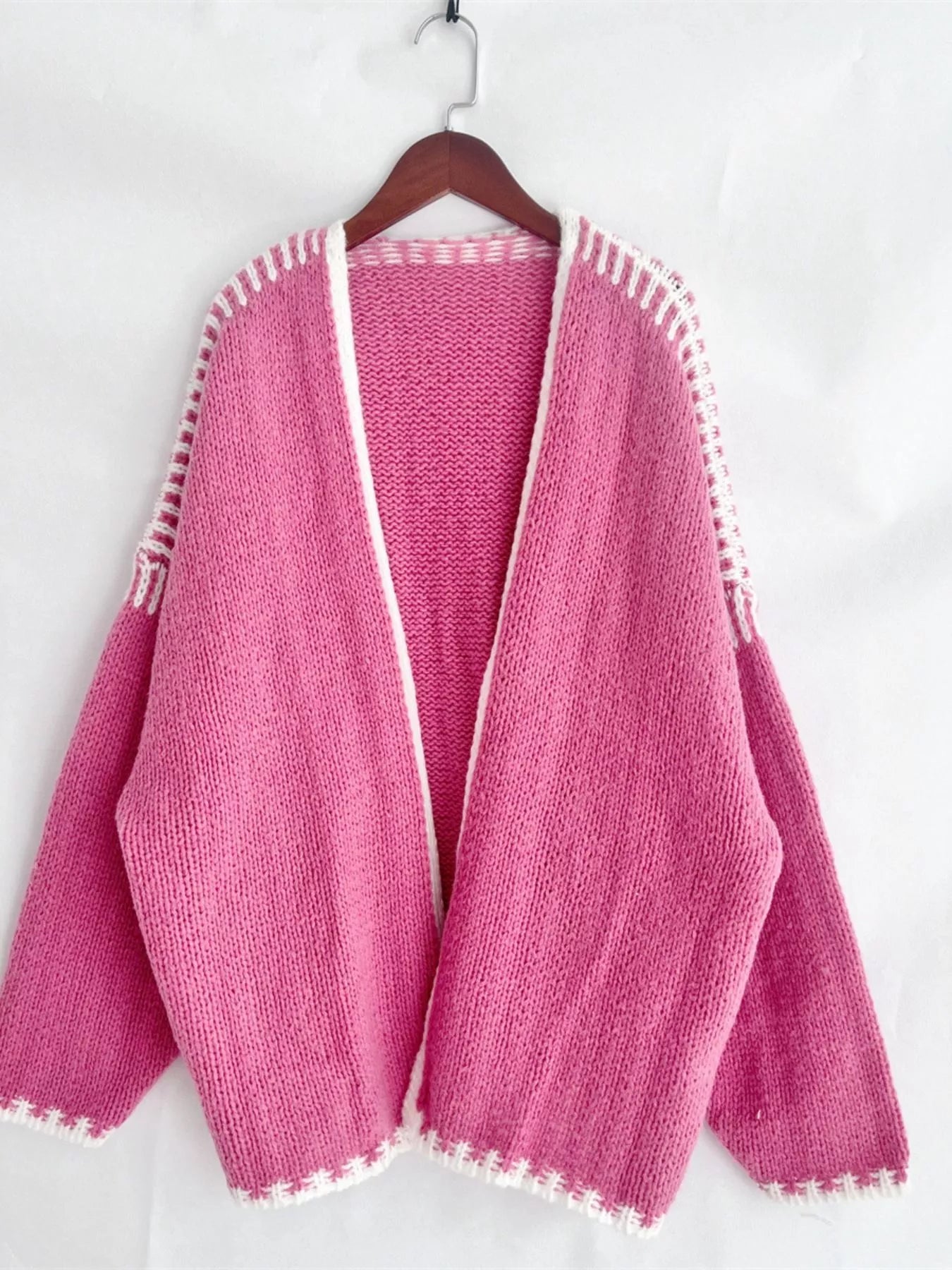 Contrast Trim Open Front Cardigan