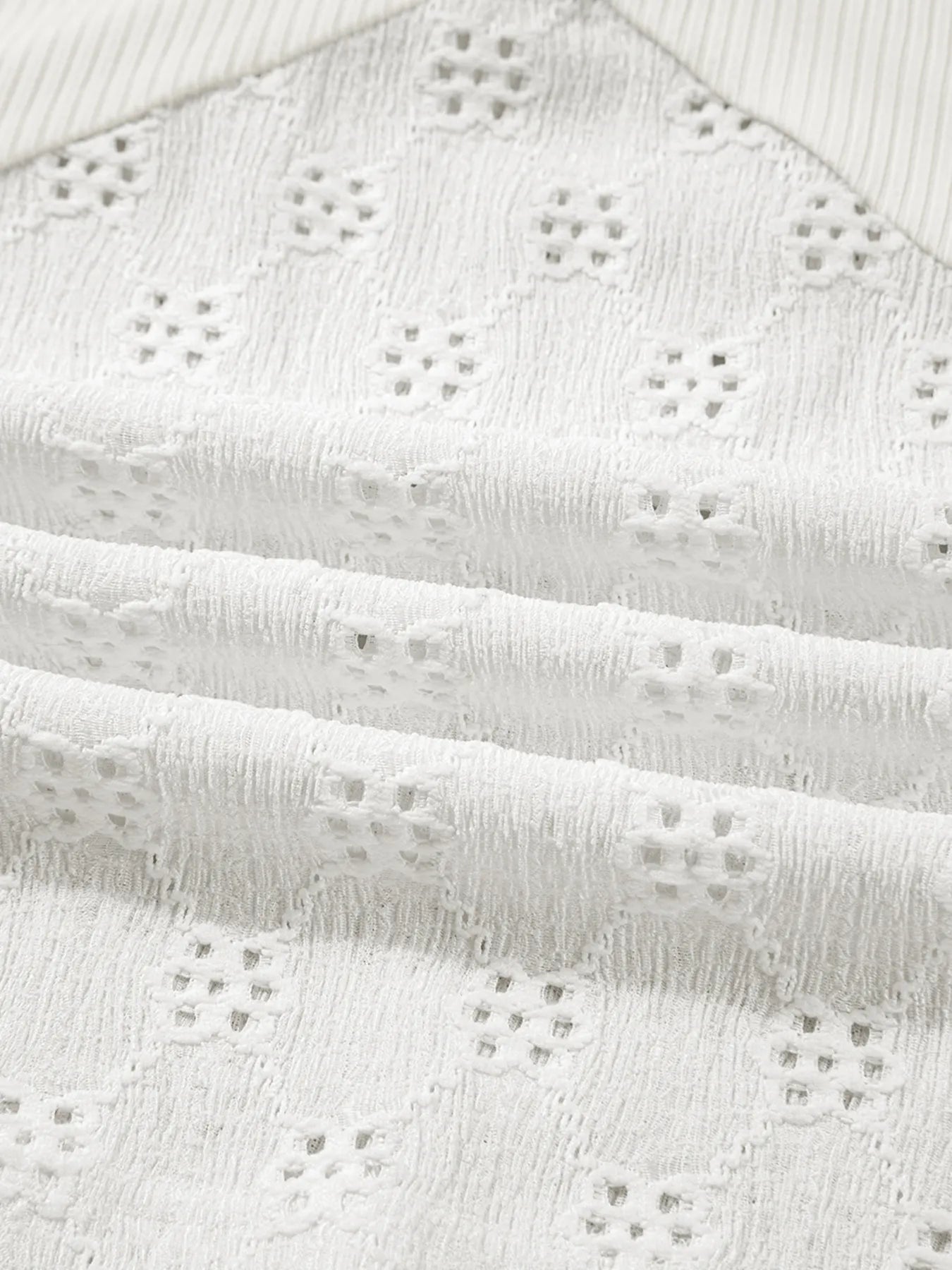 Eyelet Embroidered Loose V Neck Long Sleeve Top