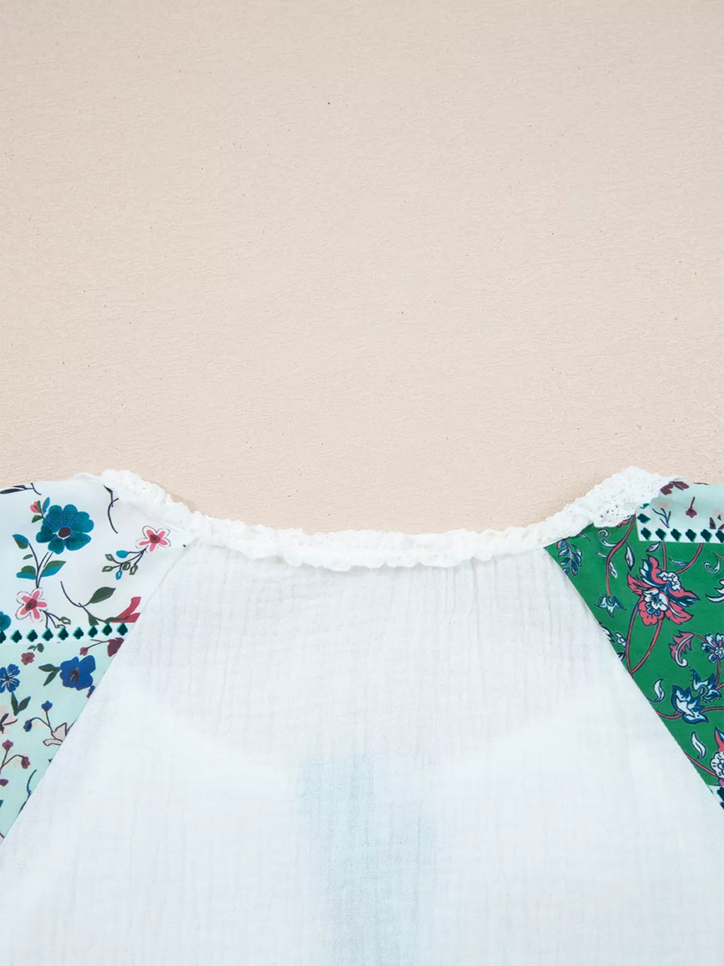 Mesh Patched Color Block Half Button Blouse