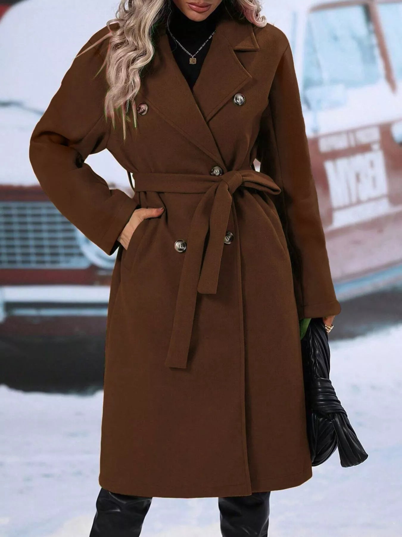 Double-Breasted Tie Waist Coat