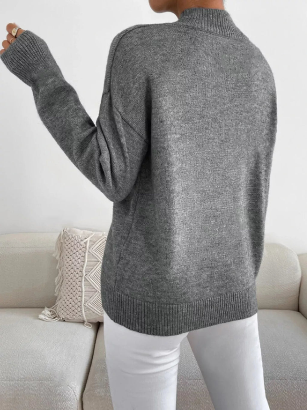 Mock Neck Dropped Shoulder Sweater