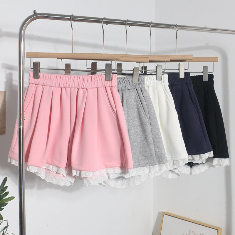 Lace edge elastic waist shorts for women