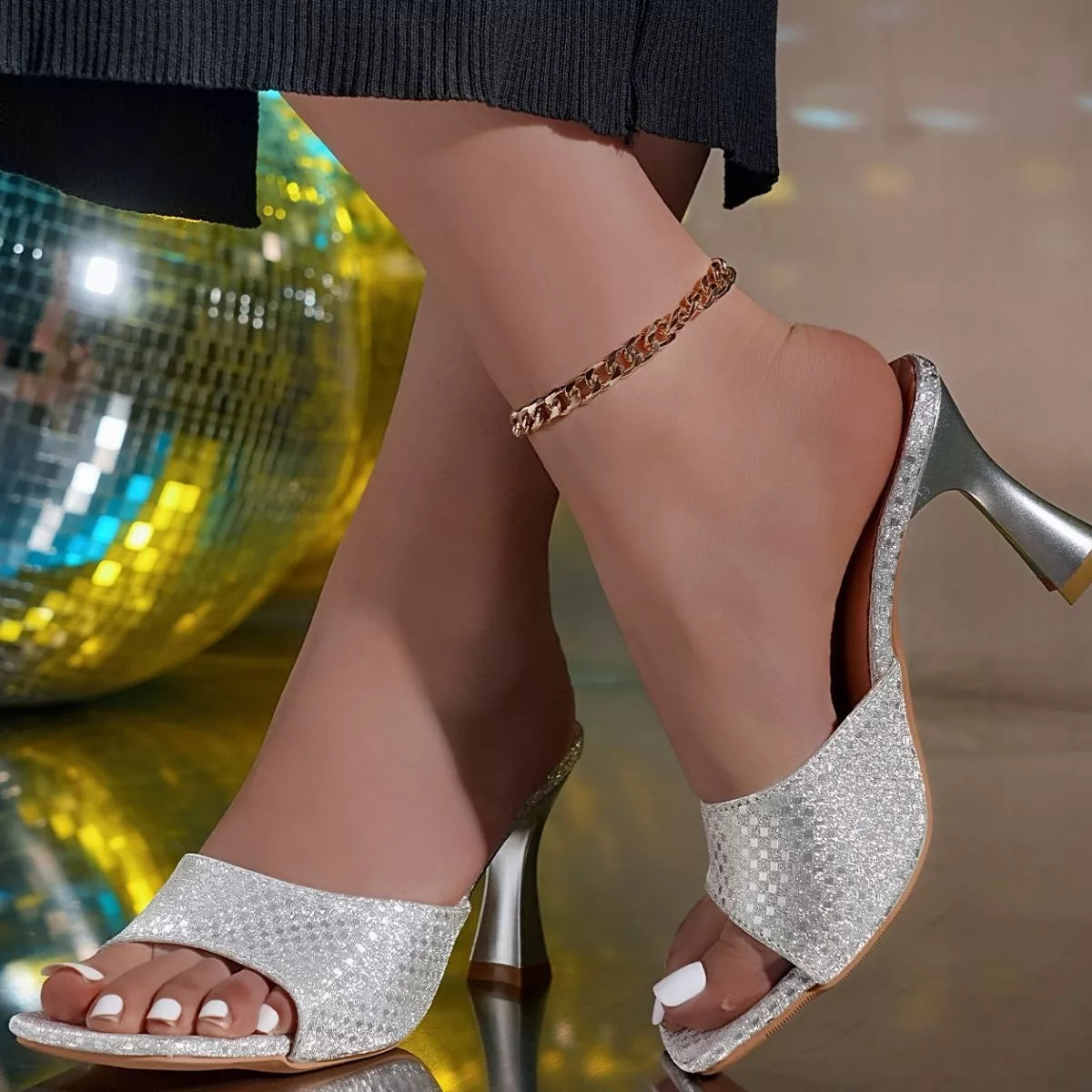 Open Toe Flare Heel Sandals