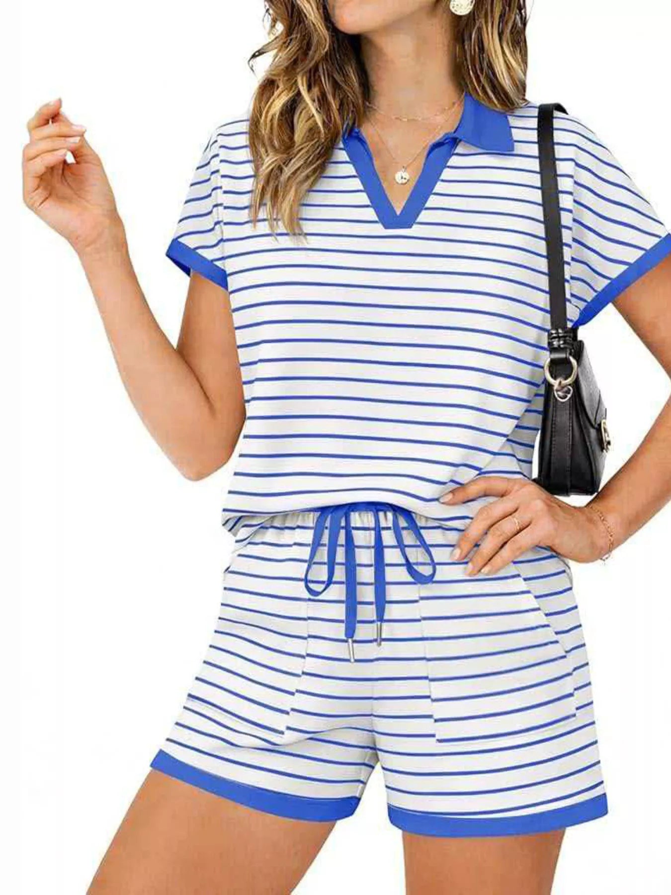 Striped Short Sleeve Polo and Shorts Set