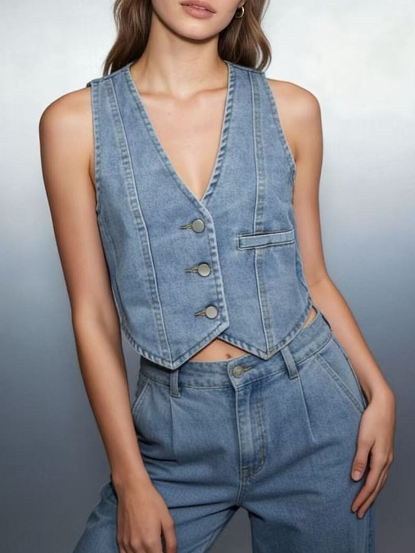 Button-Down Denim Vest