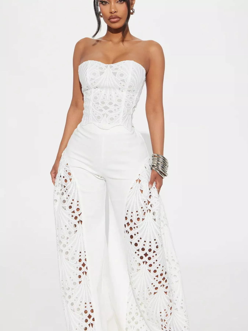 Cutout Tube Top and Wide Leg Pants Set