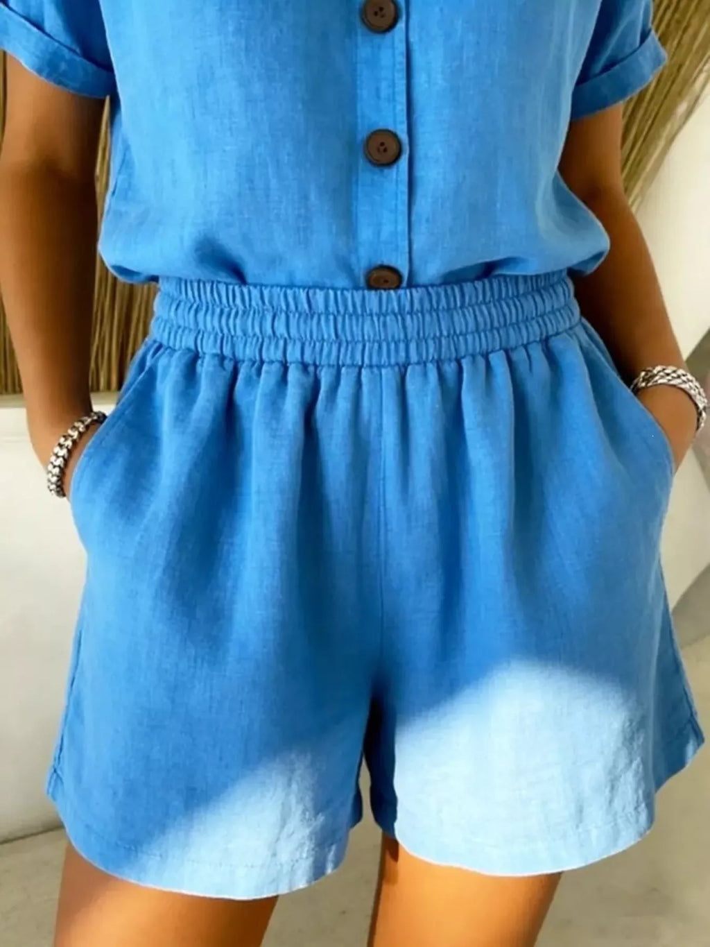 Full Size Button-Up Shirt and Shorts Set Plus Size