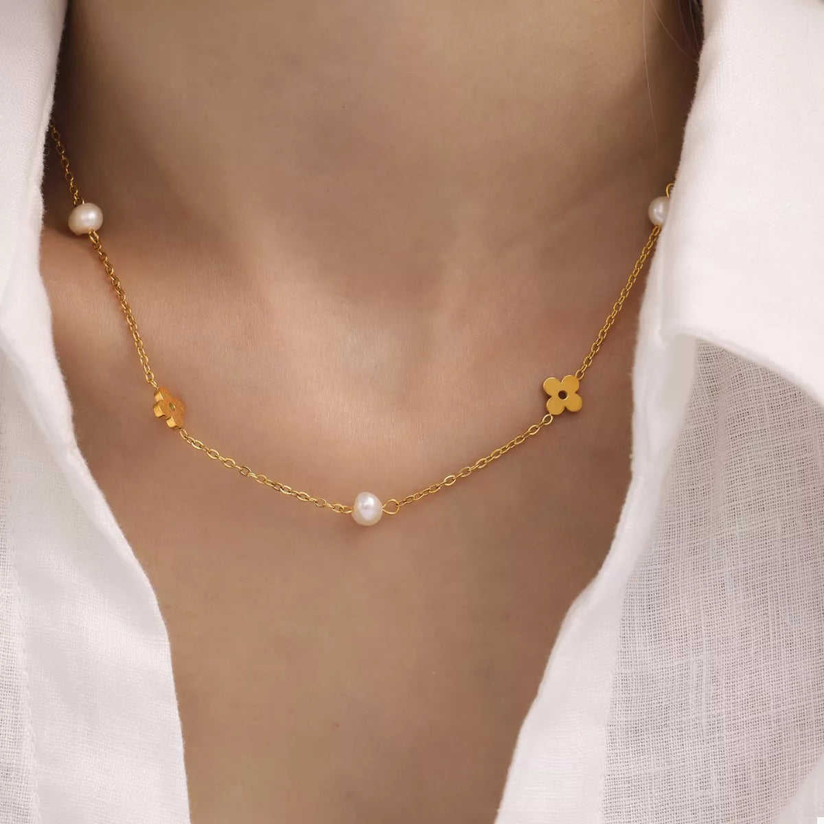 Freshwater Pearl 18K Gold-Plated Flower Necklace