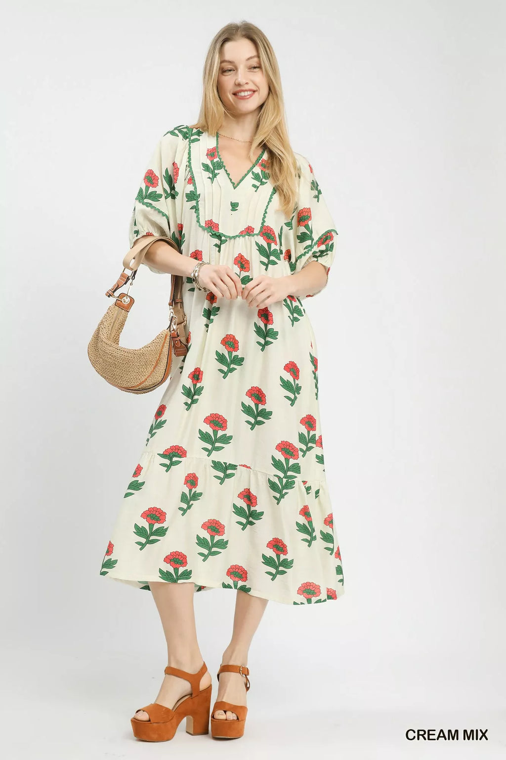 Umgee Floral Print Midi Dress