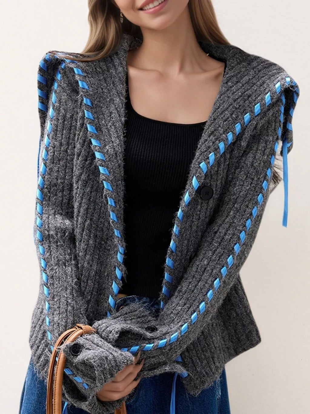 Ribbed Knit Open Front Cardigan