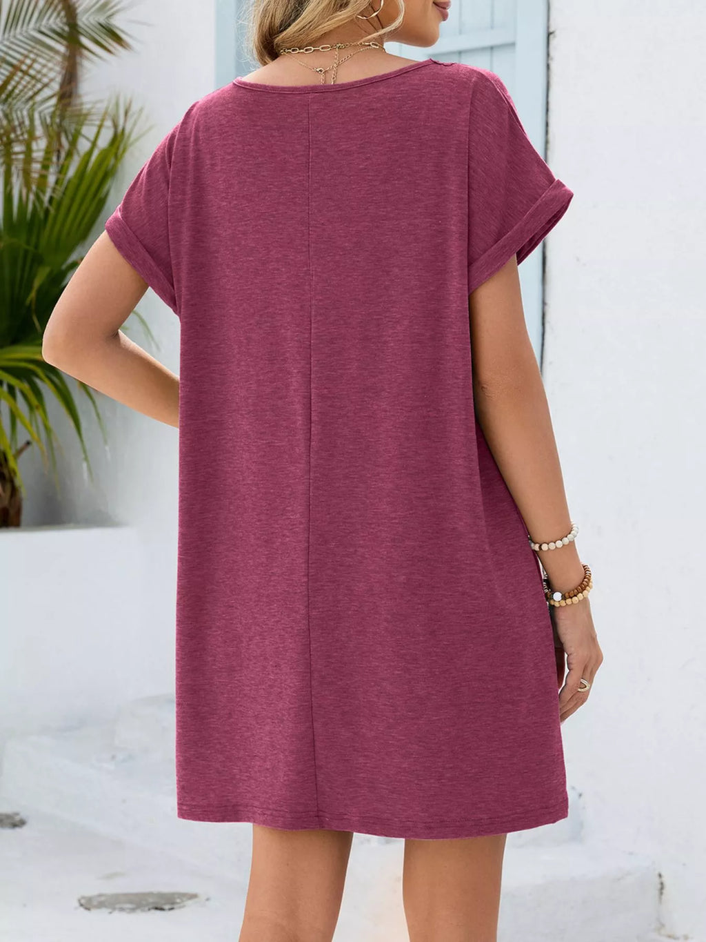 Lace Trim Notched Short Sleeve Dress
