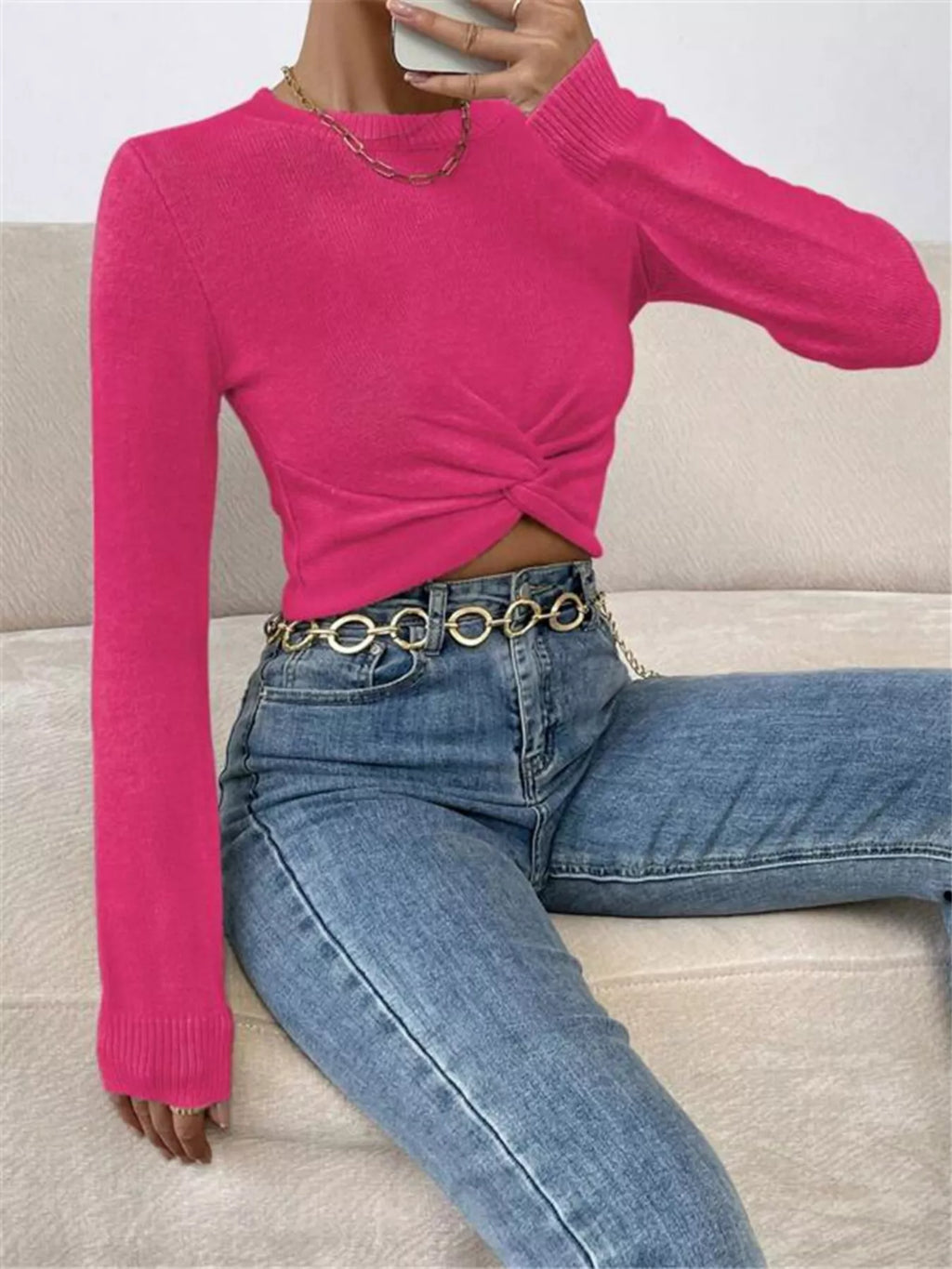 Twisted Front Cropped Knit Top