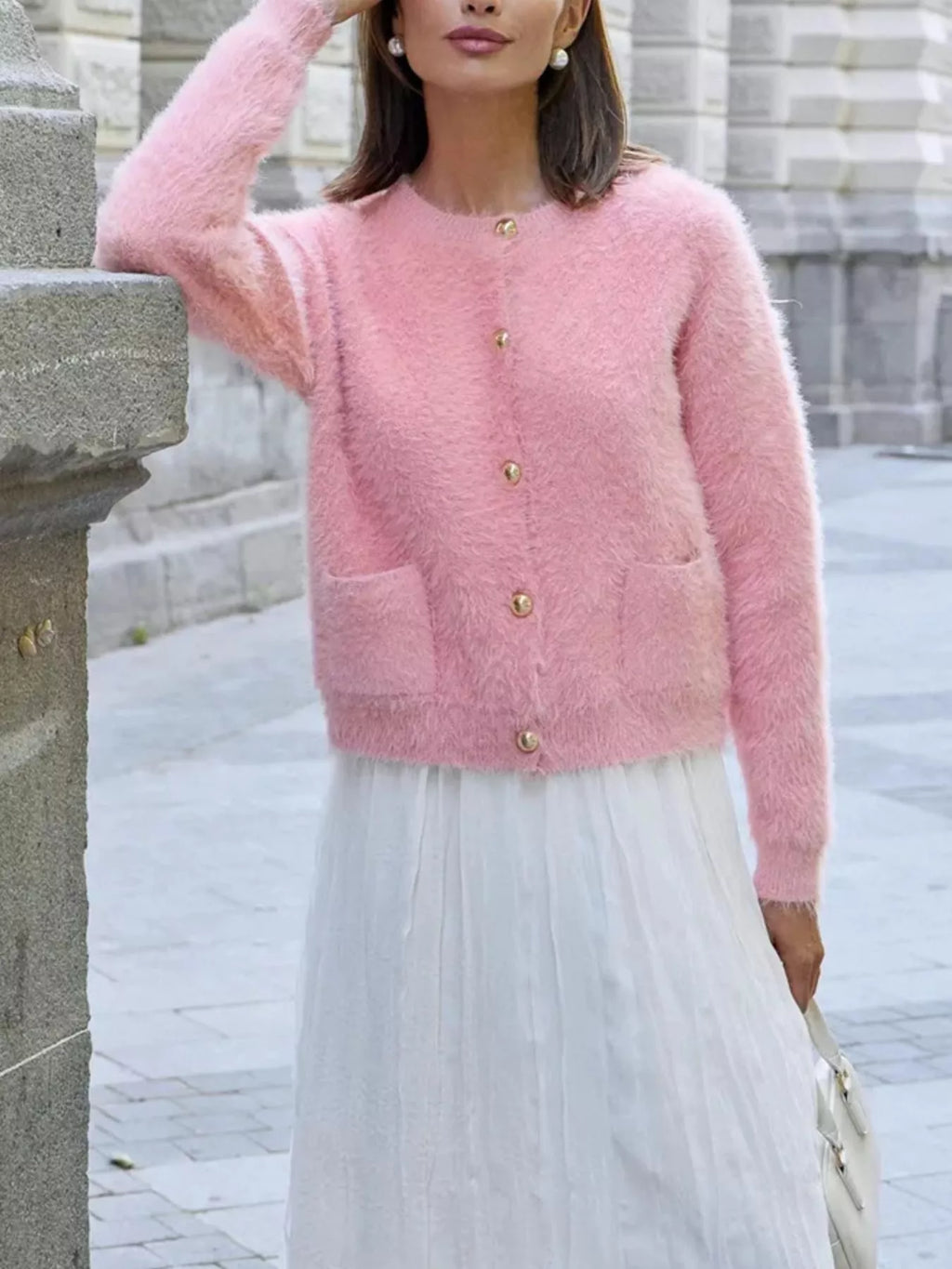 Fluffy Knit Button Up Cardigan