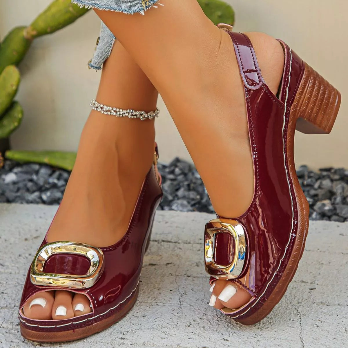 Peep Toe Block Heels Sandals
