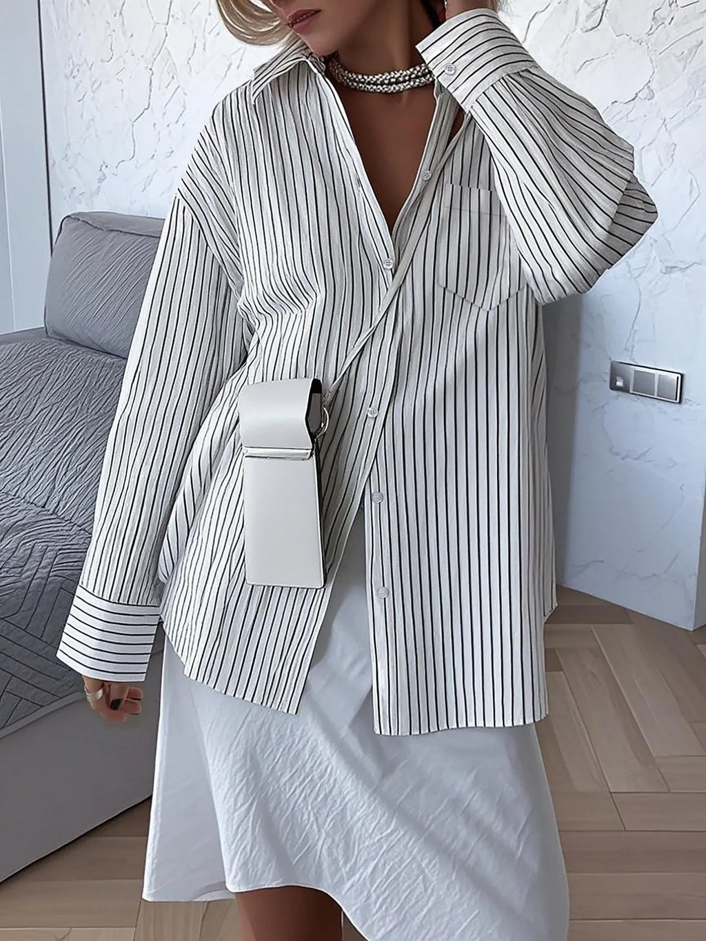 Oversized Striped Button-Down Shirt