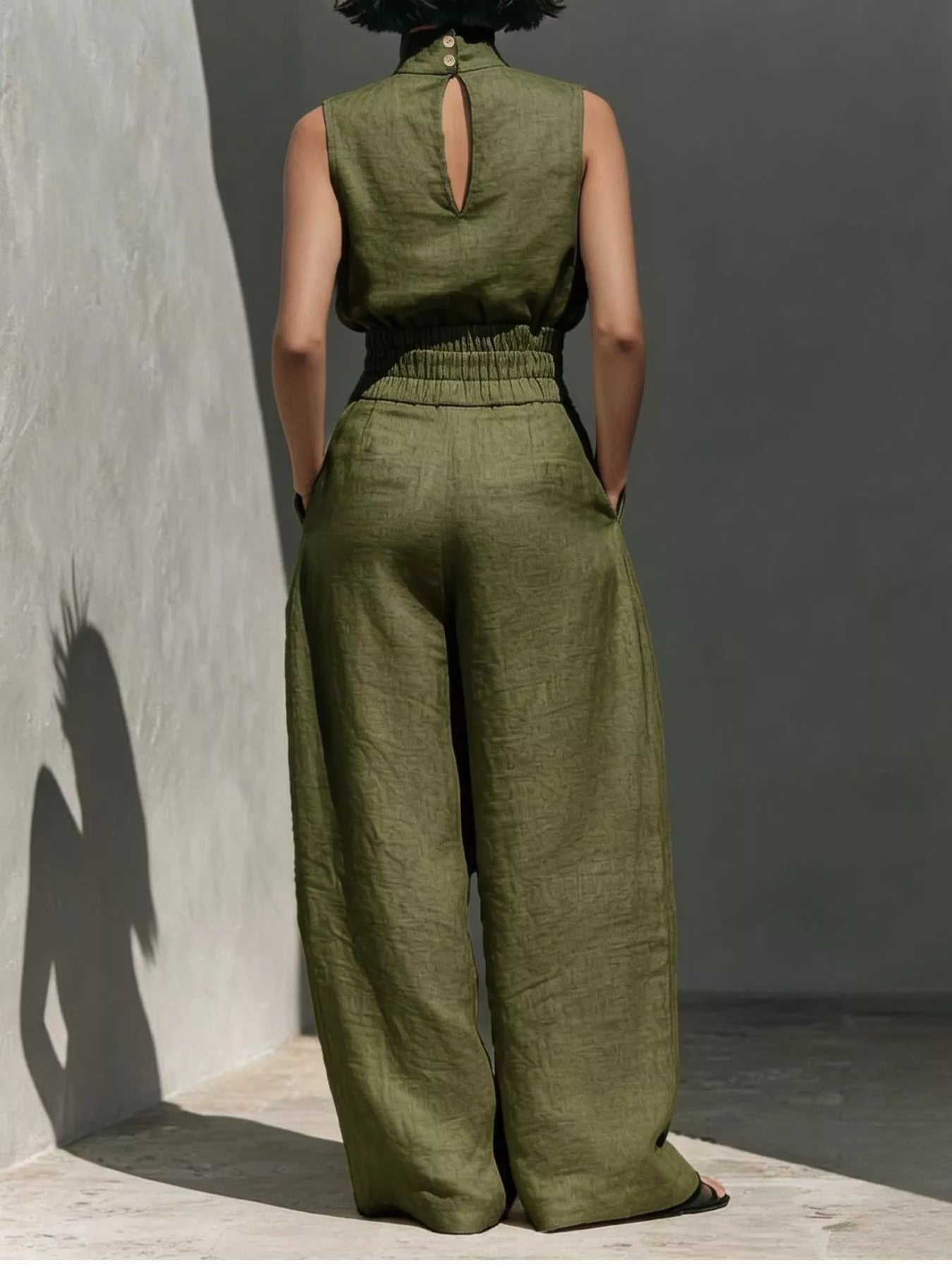 Turtleneck Sleeveless Top and Wide-Leg Pants Set
