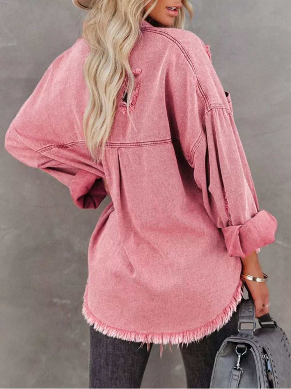 Raw Hem Button Up Denim Shacket
