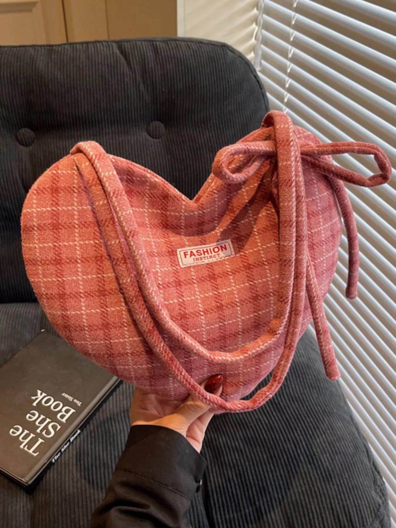 Heart-Shaped Plaid Shoulder Bag