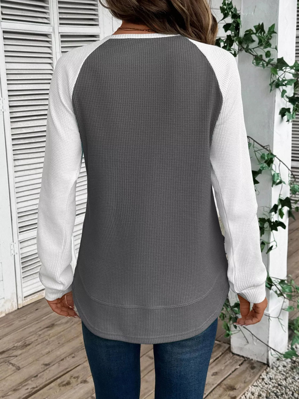 Waffle Knit Raglan Sleeve T-Shirt