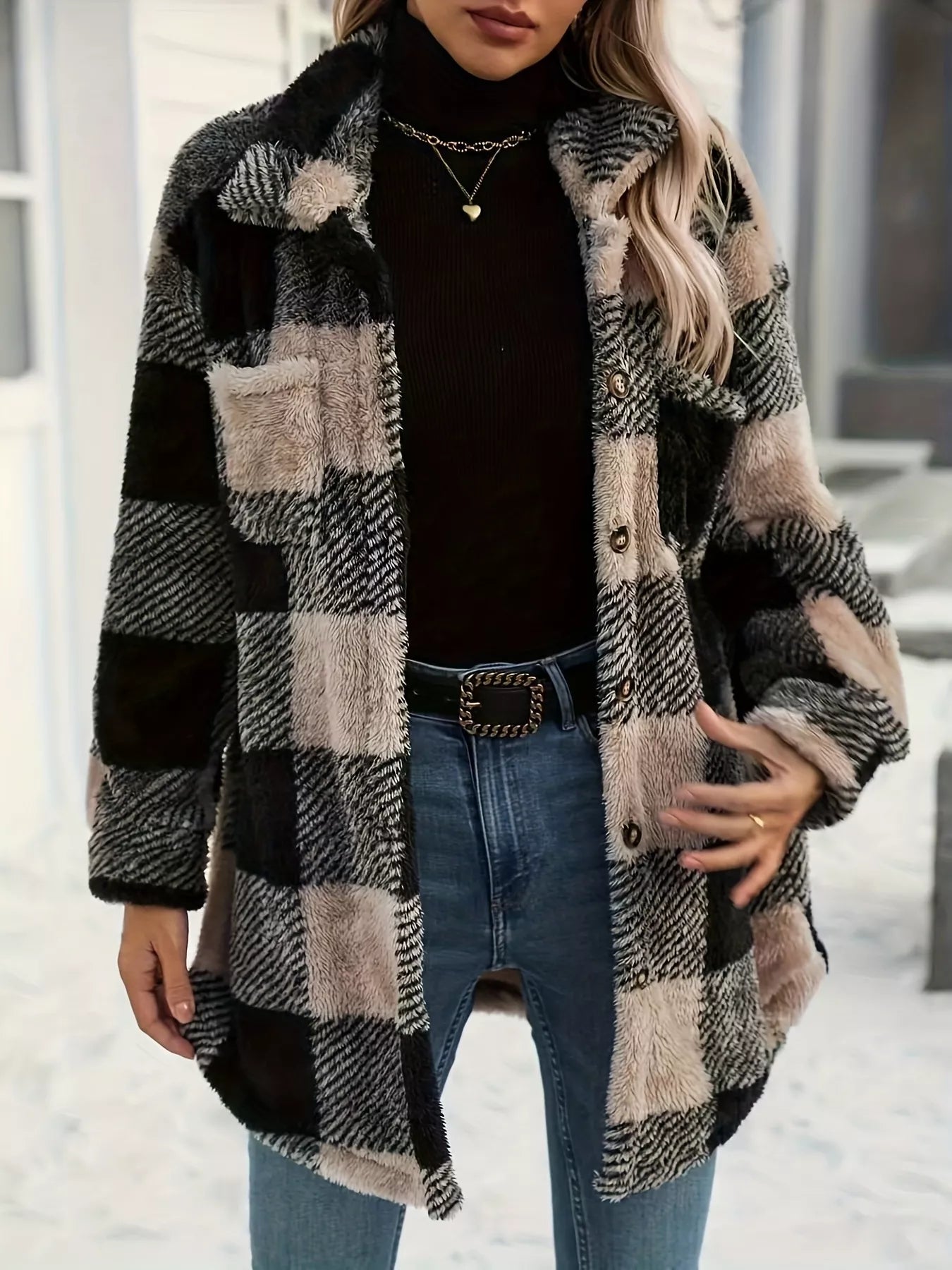 Plaid Fleece Button-Down Outerwear