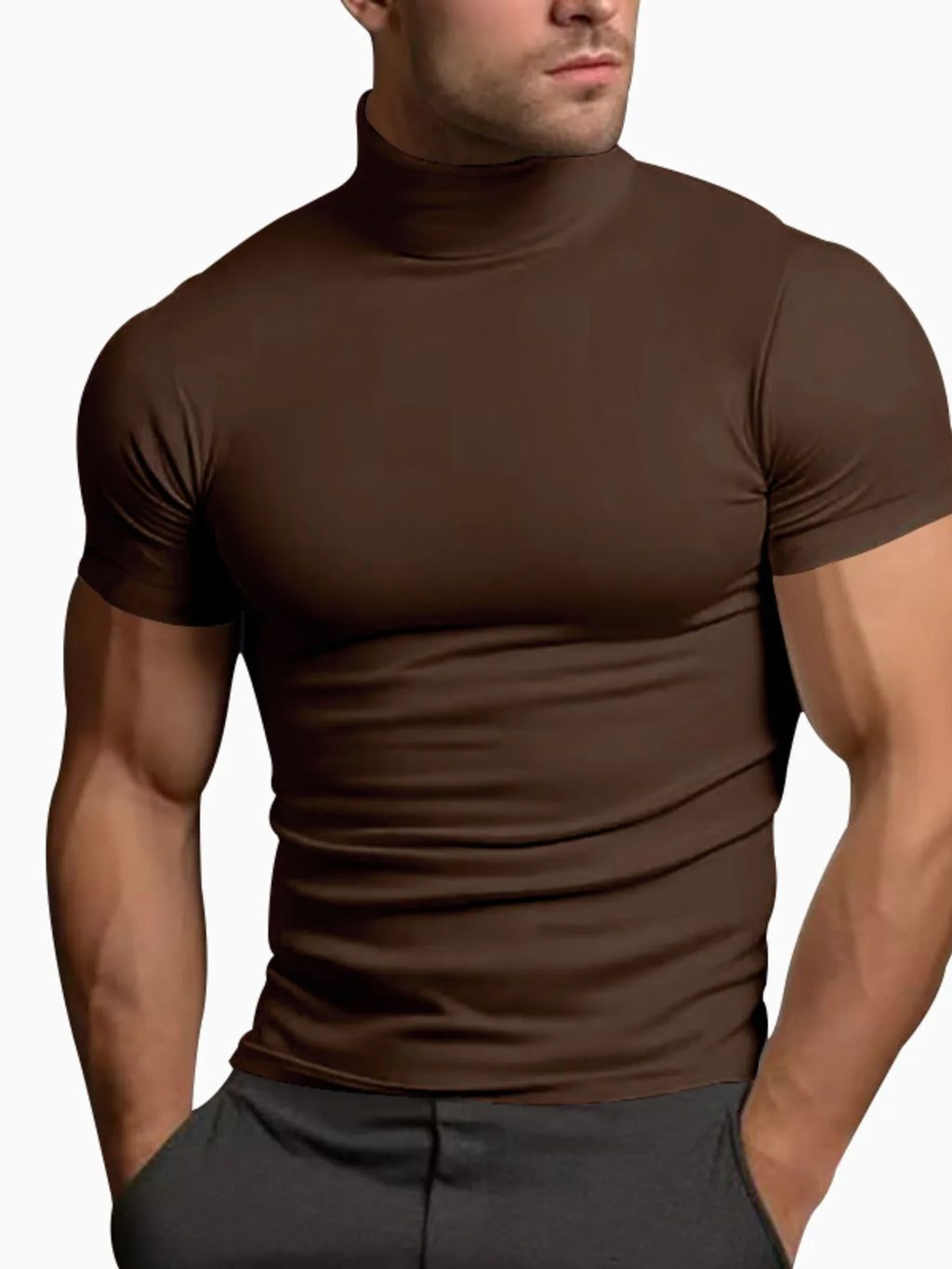 Men's Full Size Turtleneck Short Sleeve T-Shirt Plus Size