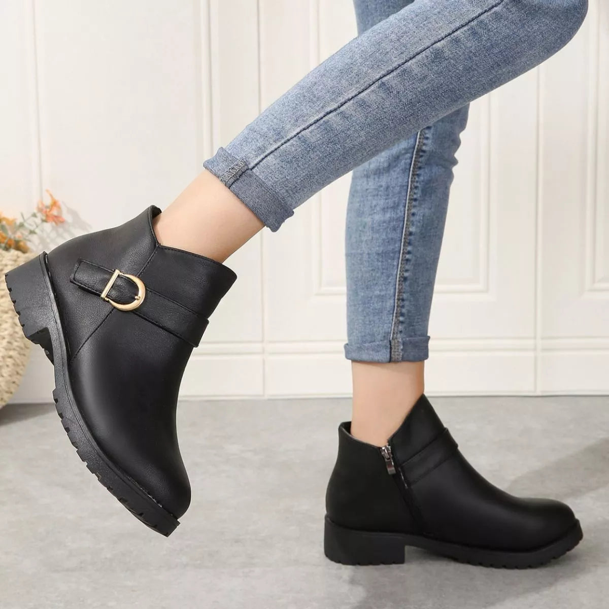 Round Toe Block Heels Boots
