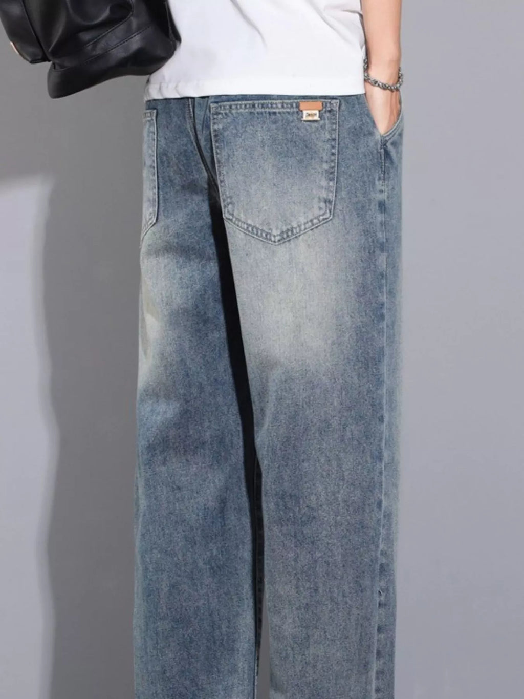 Men's Plus Size Pocketed Wide Leg Jeans