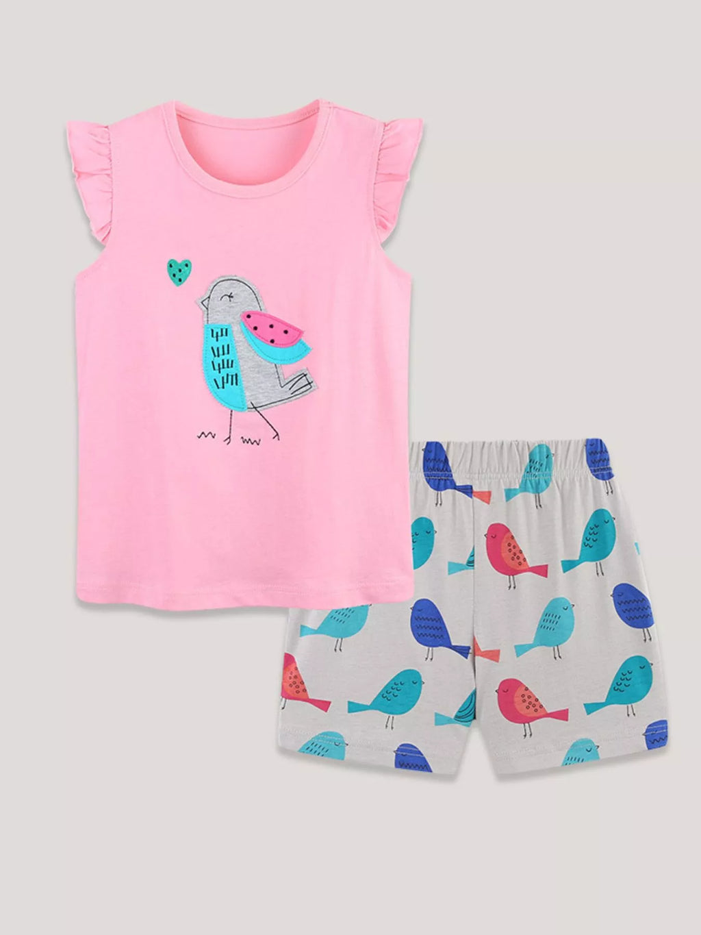 Children's Bird Print Top and Shorts Set