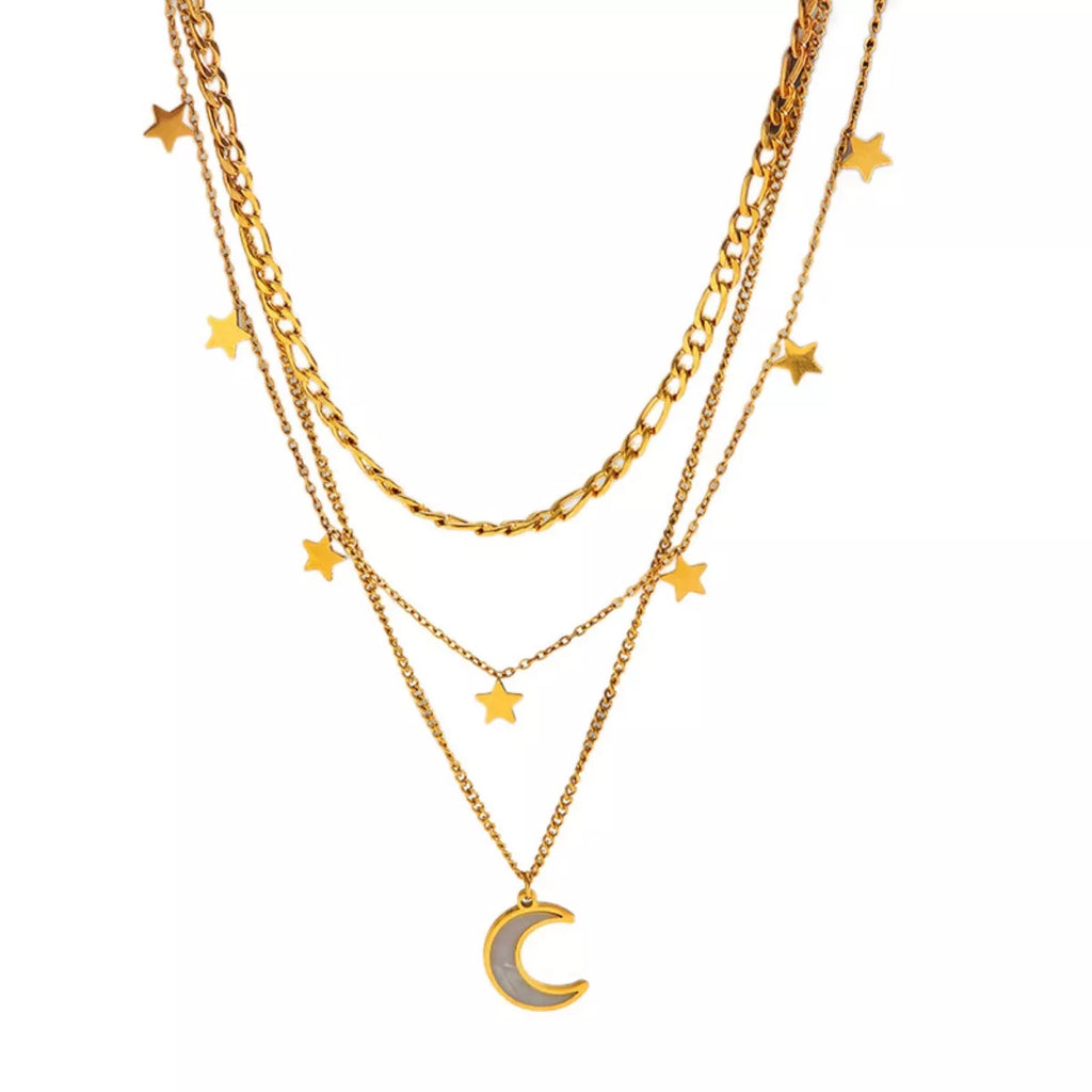 18K Gold-Plated Moon Three-Layered Necklace