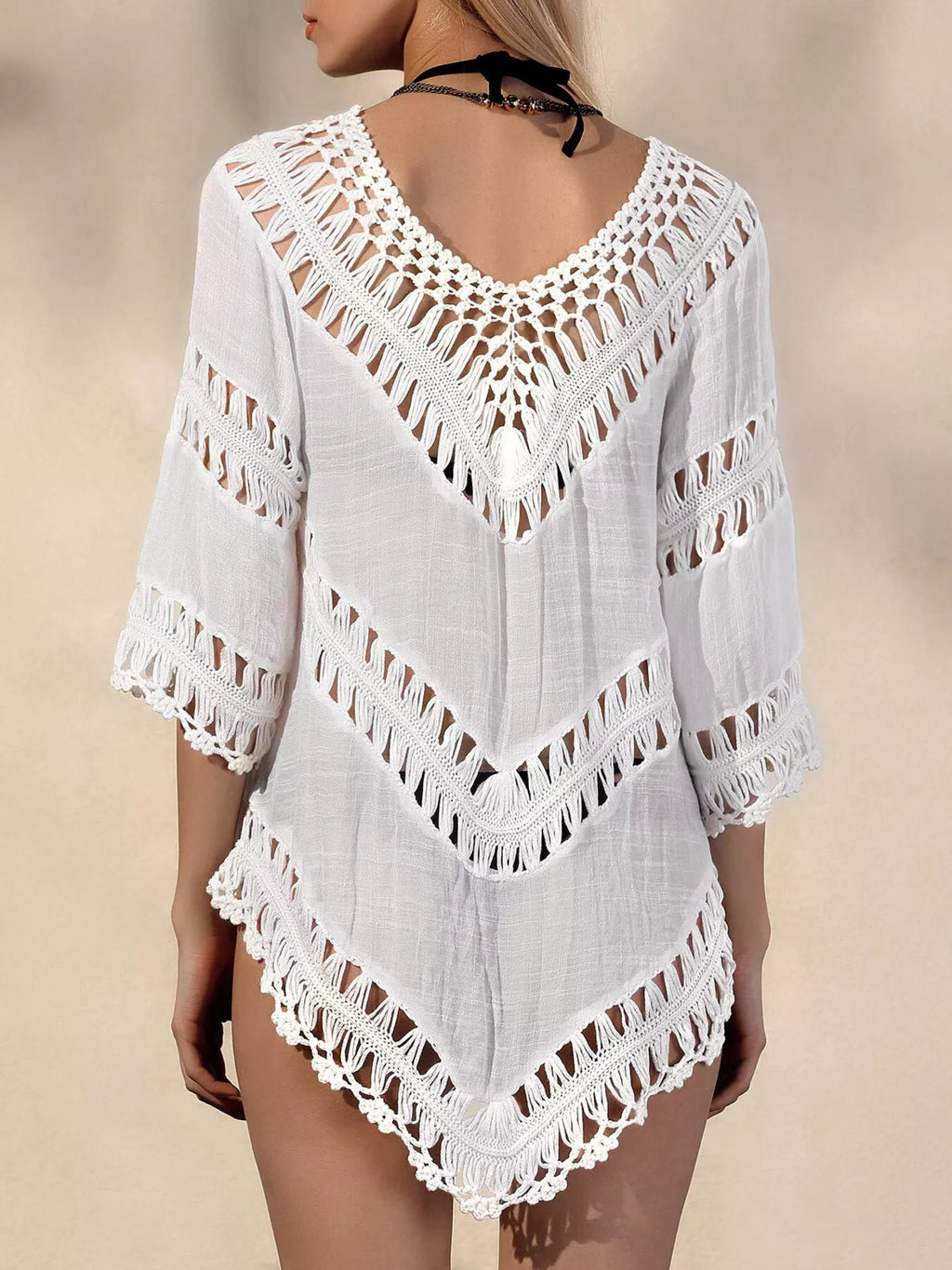 Crochet Trim V-Neck Cover Up
