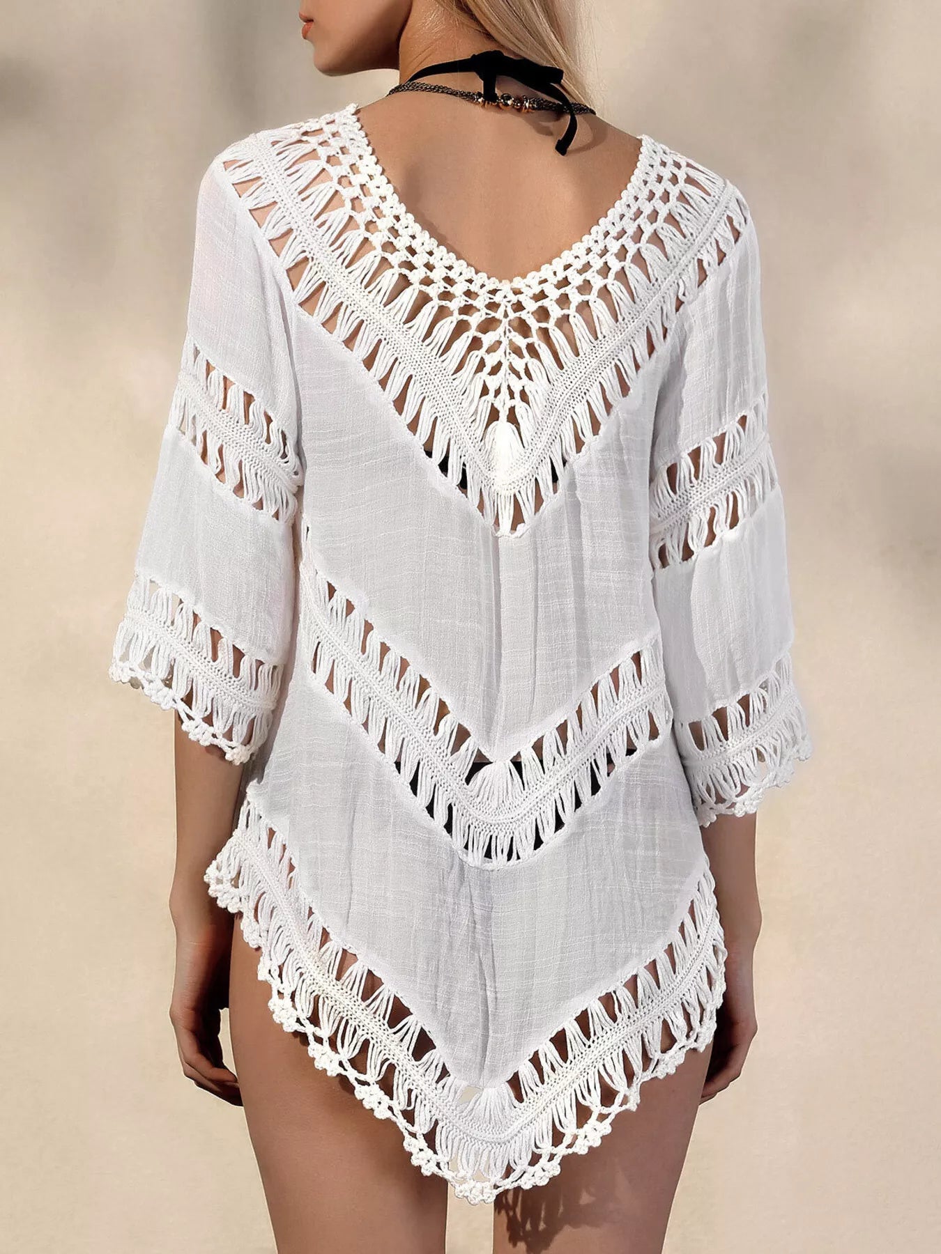 Crochet Trim V-Neck Cover Up