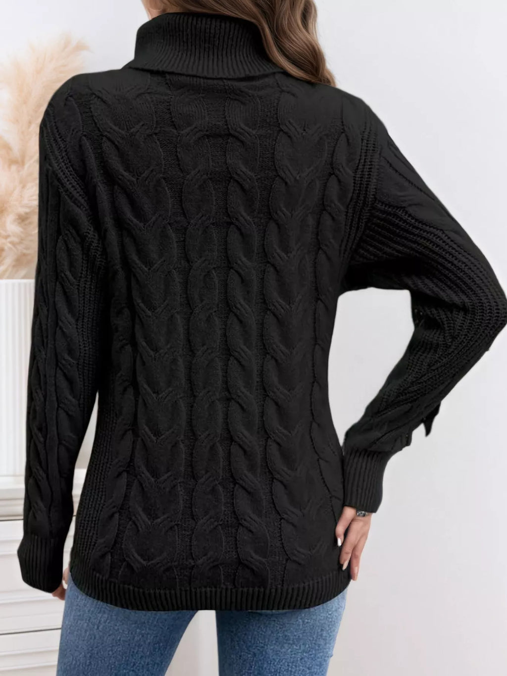 Cable Knit Turtleneck Long Sleeve Sweater