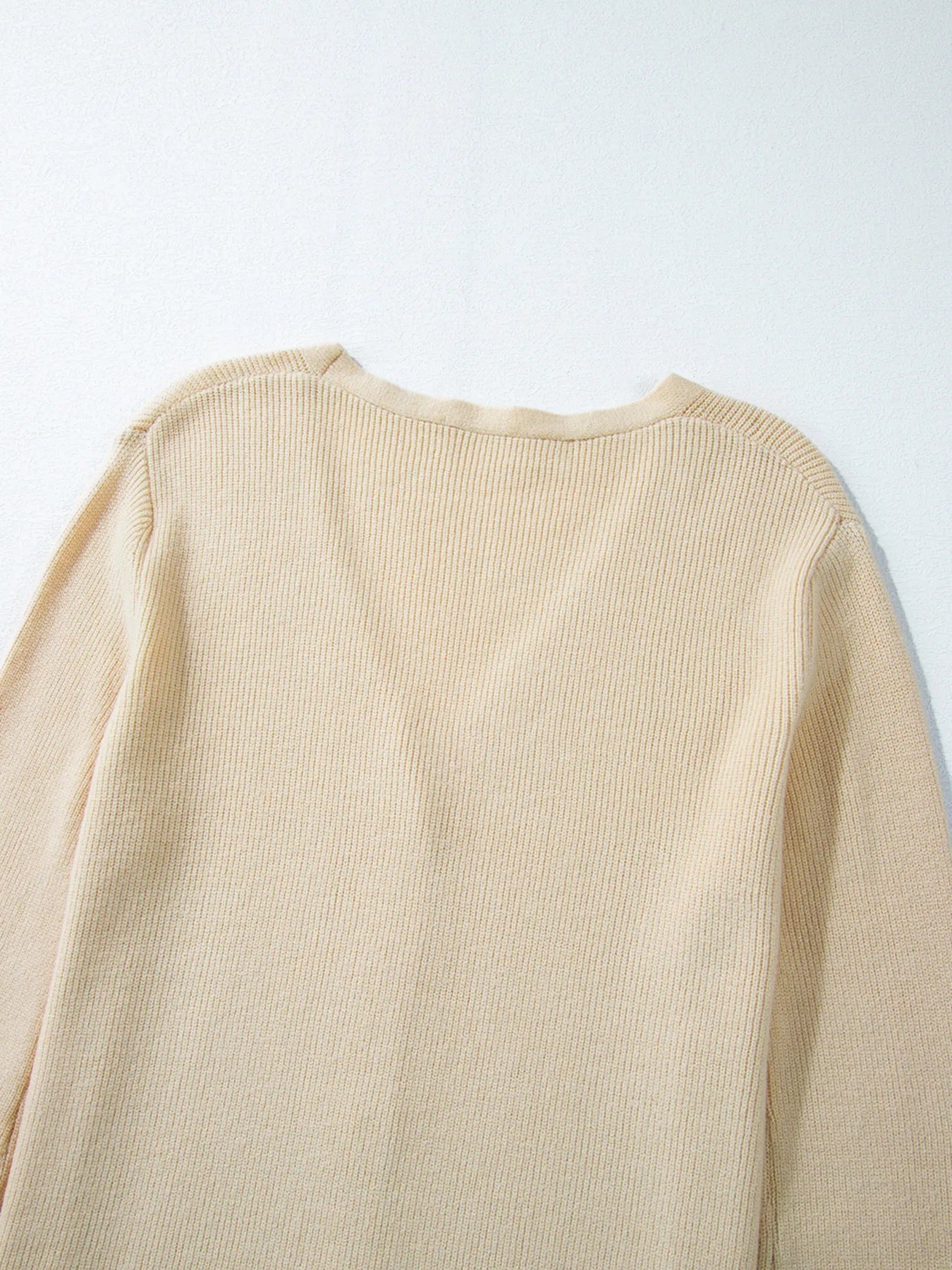 Ribbed Knit Button Front V Neck Cardigan