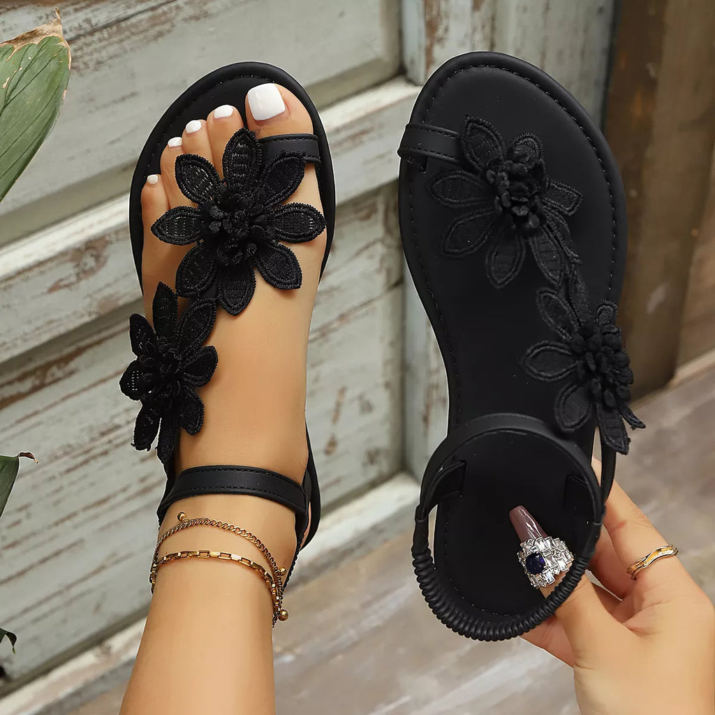 Floral Embellished Flat Sandals