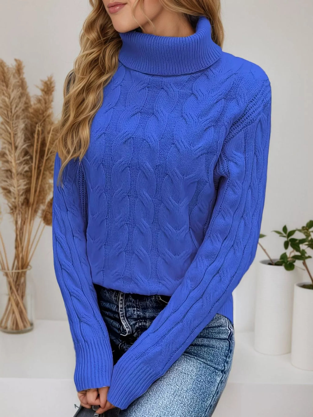 Cable Knit Turtleneck Long Sleeve Sweater
