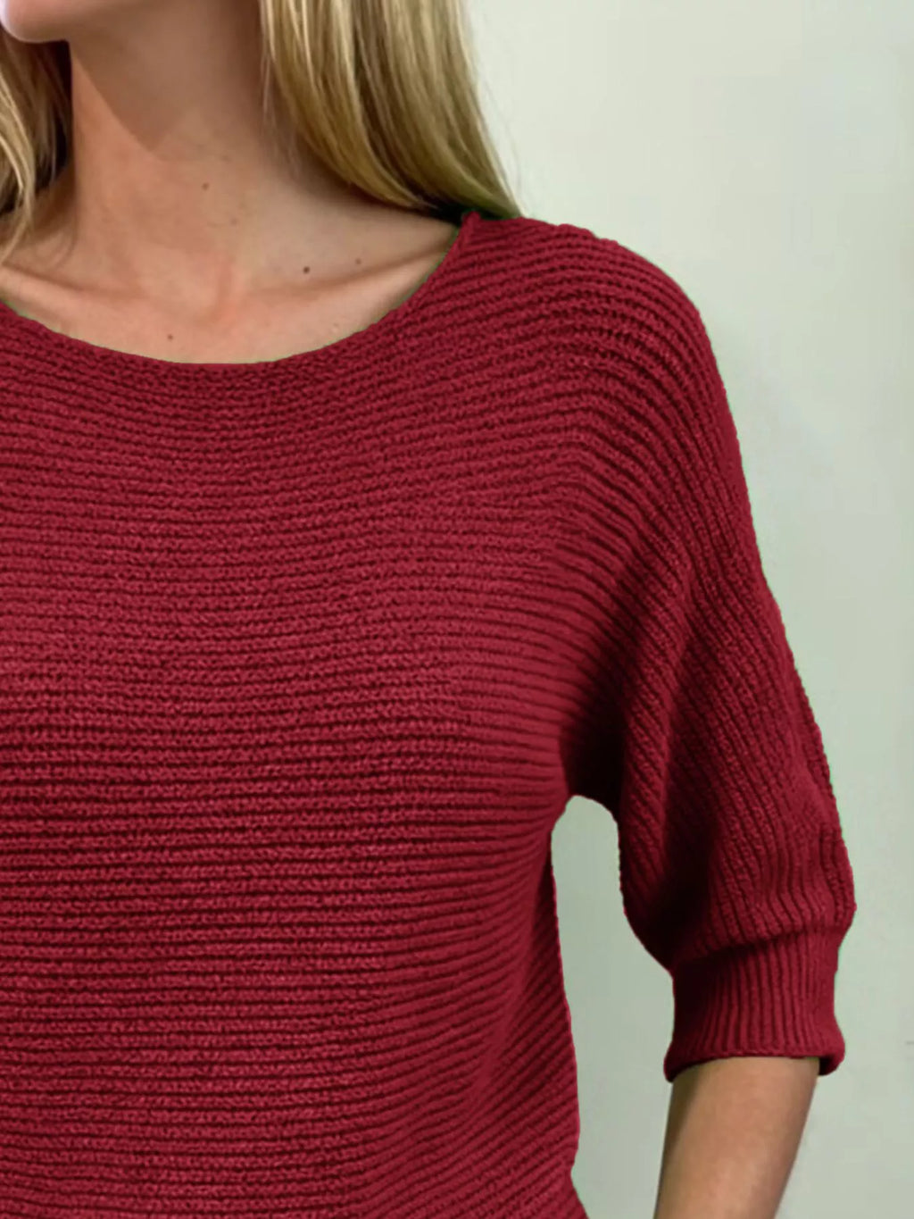 Full Size Ribbed Knit Round Neck Sweater Plus Size