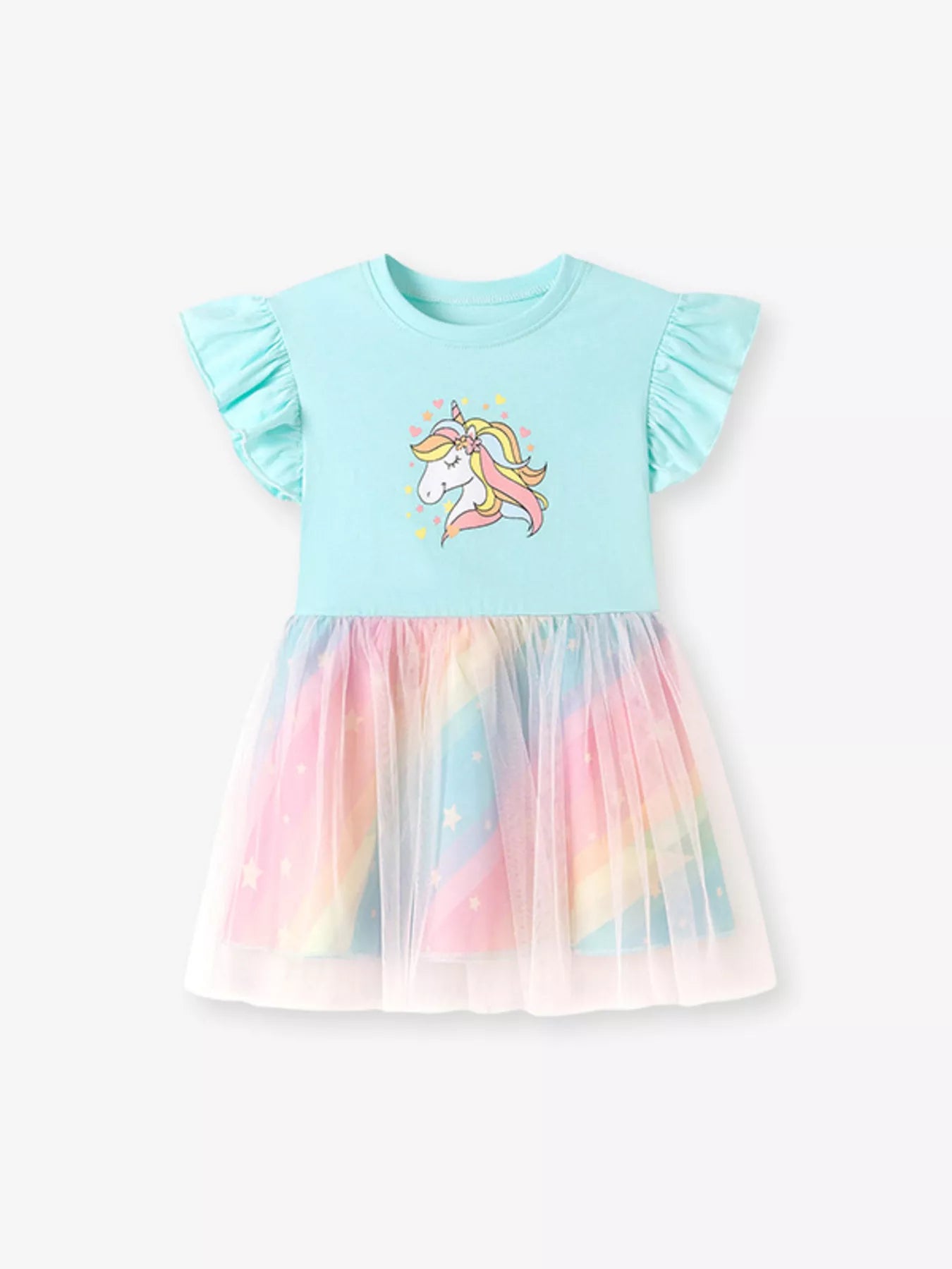 Children's Unicorn Graphic Rainbow Tulle Layered Dress
