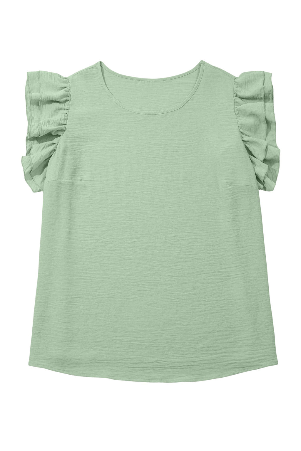 Plus Size Solid Crew Neck Ruffle Sleeve Top
