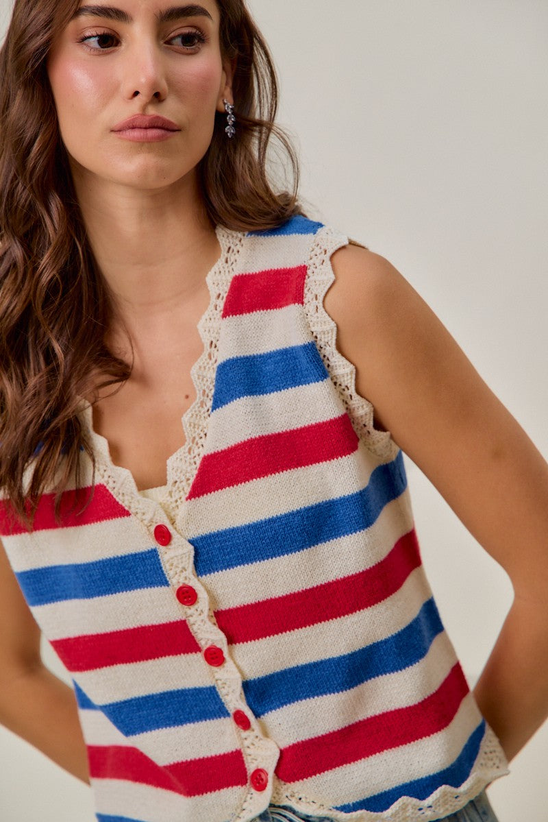 SO ME Fourth Of July Stripe Button Down Vest Top