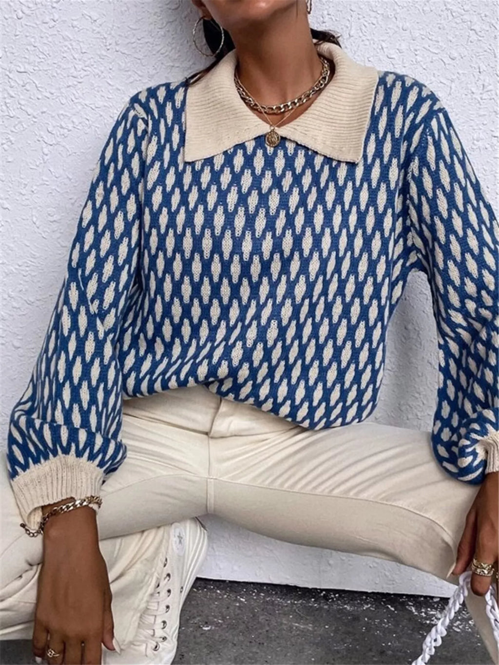Diamond Pattern Peter Pan Collar Sweater