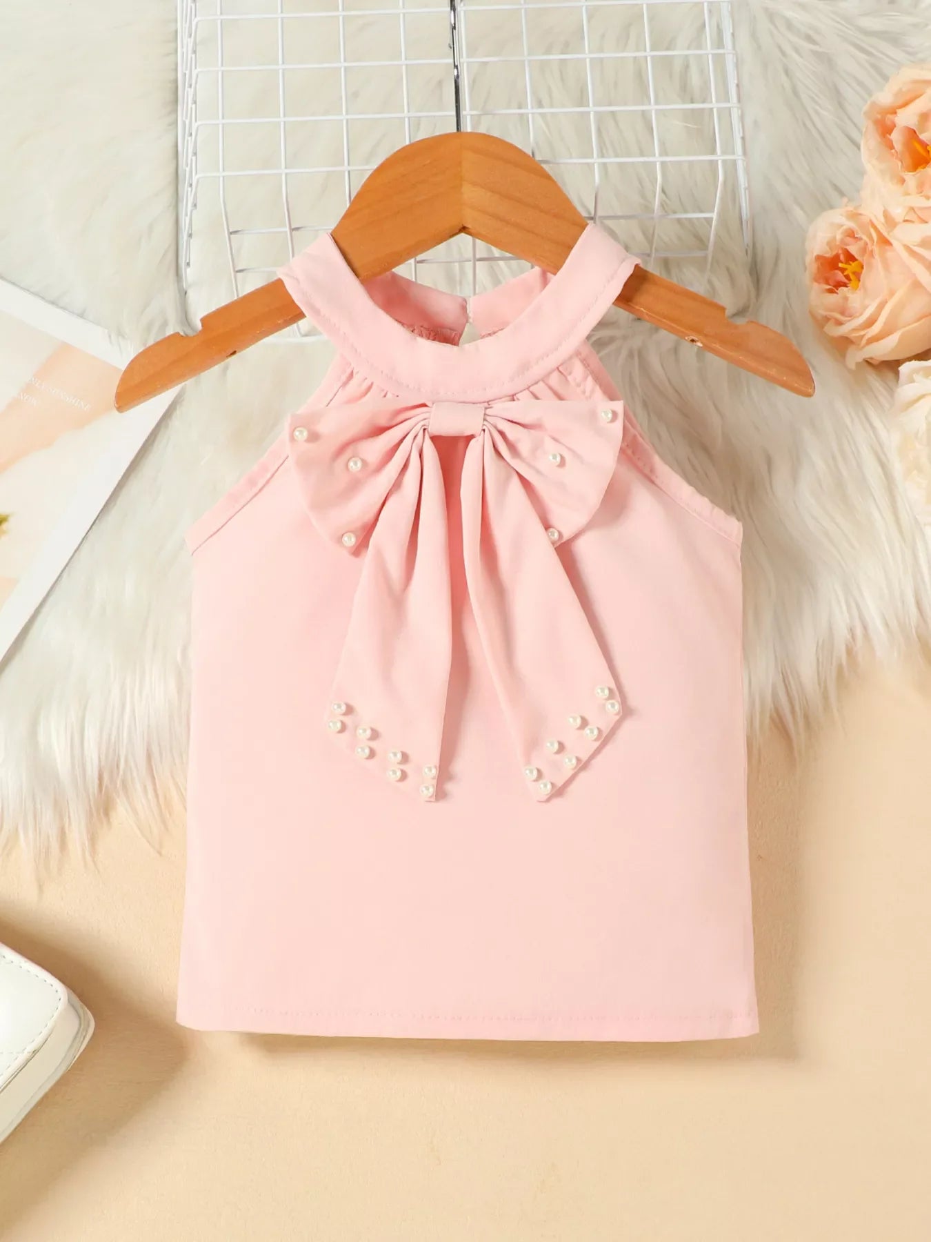 Children's Pearl Bowknot Top and Skirt Set