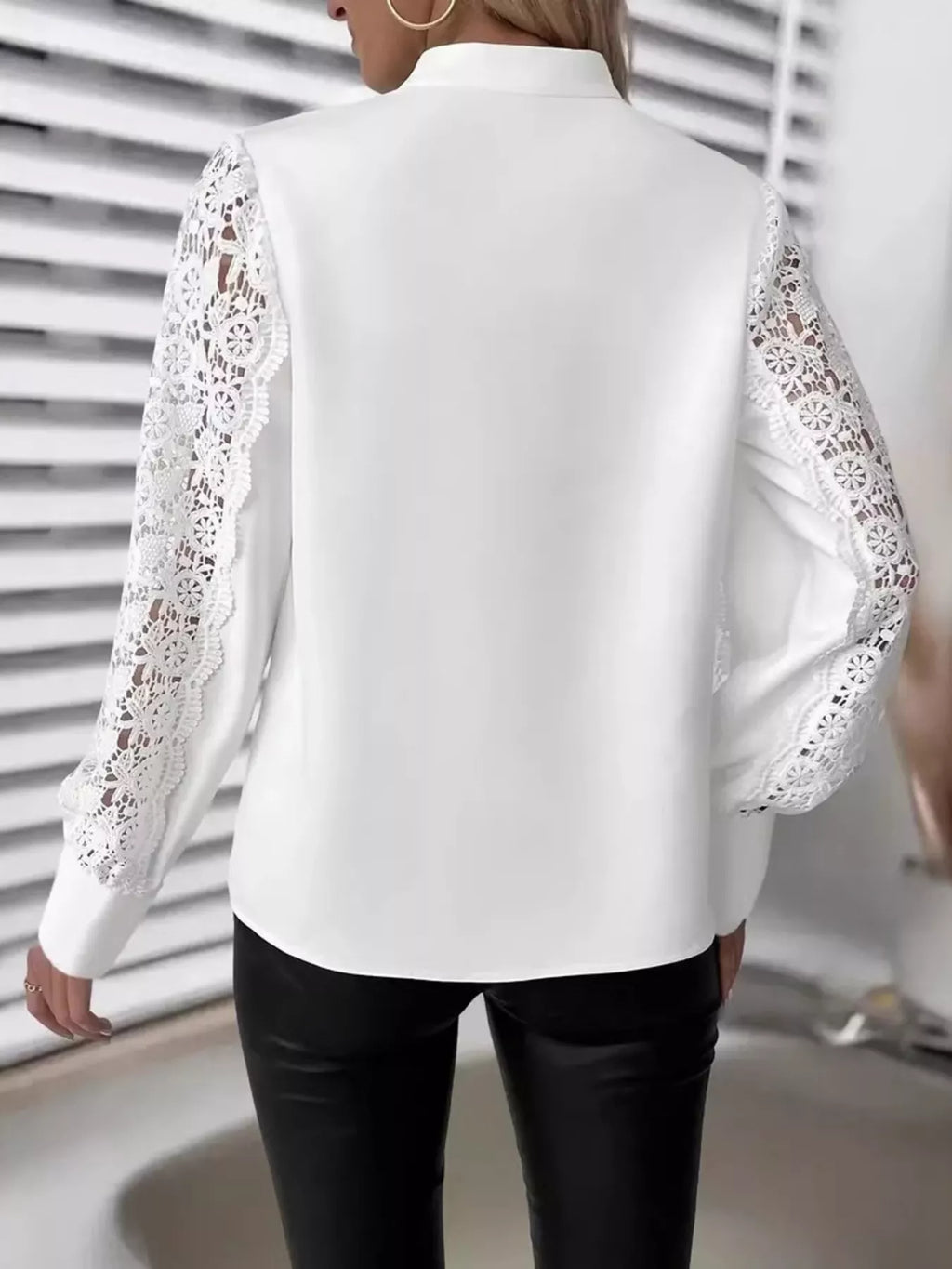Cutout Front Lace Sleeve Blouse